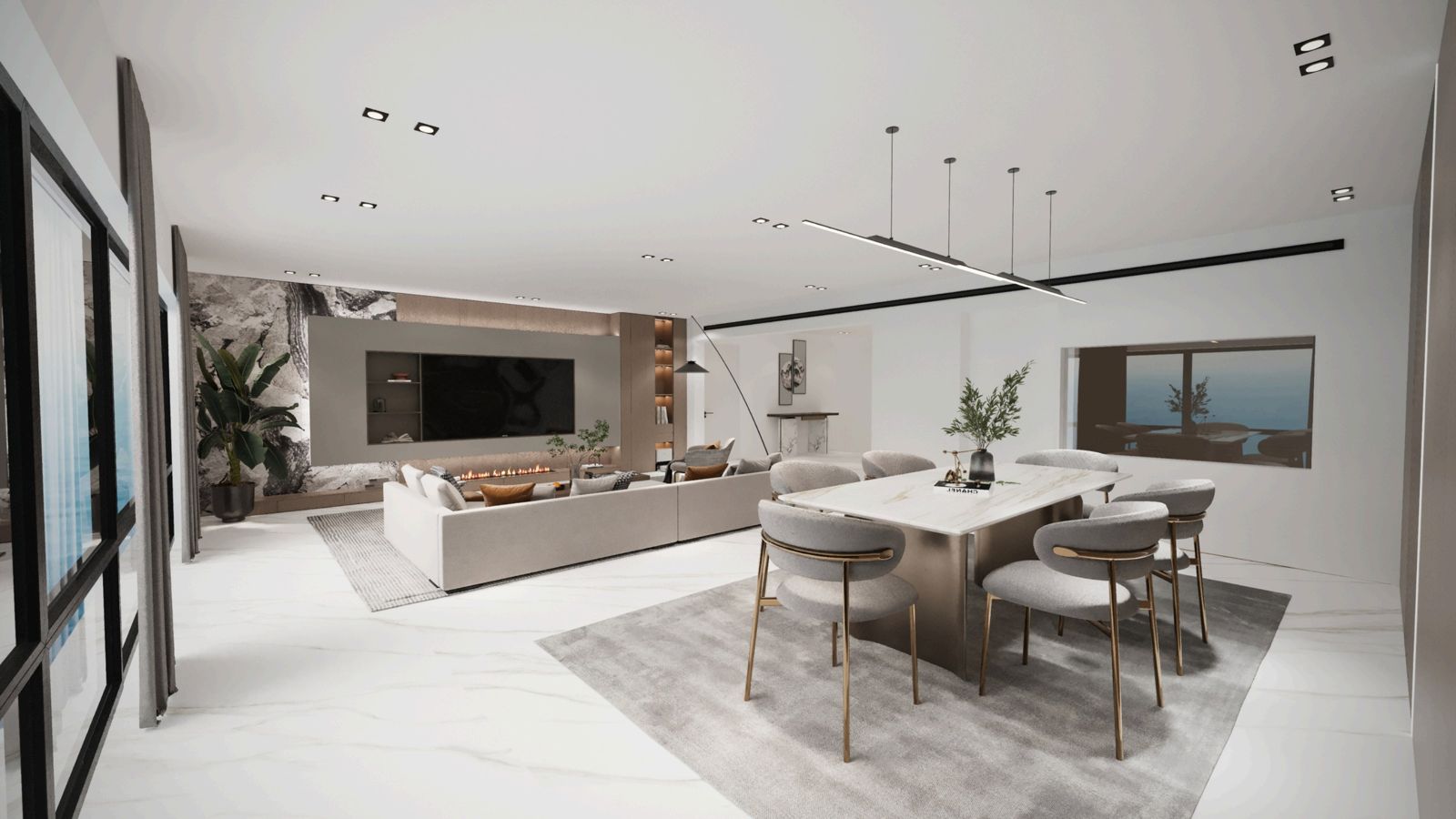 Living and dining room render, apartment 403