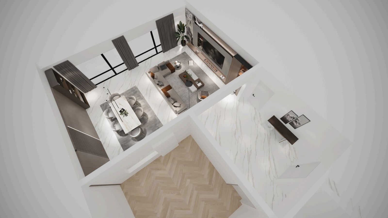 Living and dining 403, plan view
