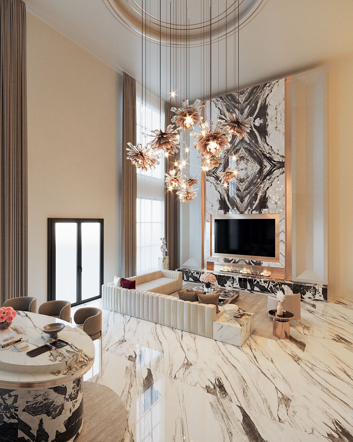 Living hall with feature chandelier